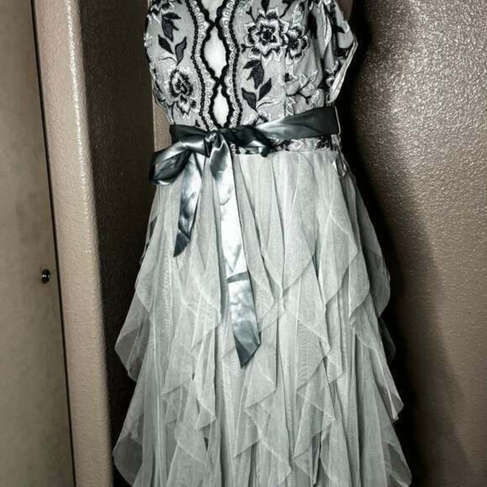 Amy Jane London Sofia Tulle Ruffled Maxi Dress in Gray